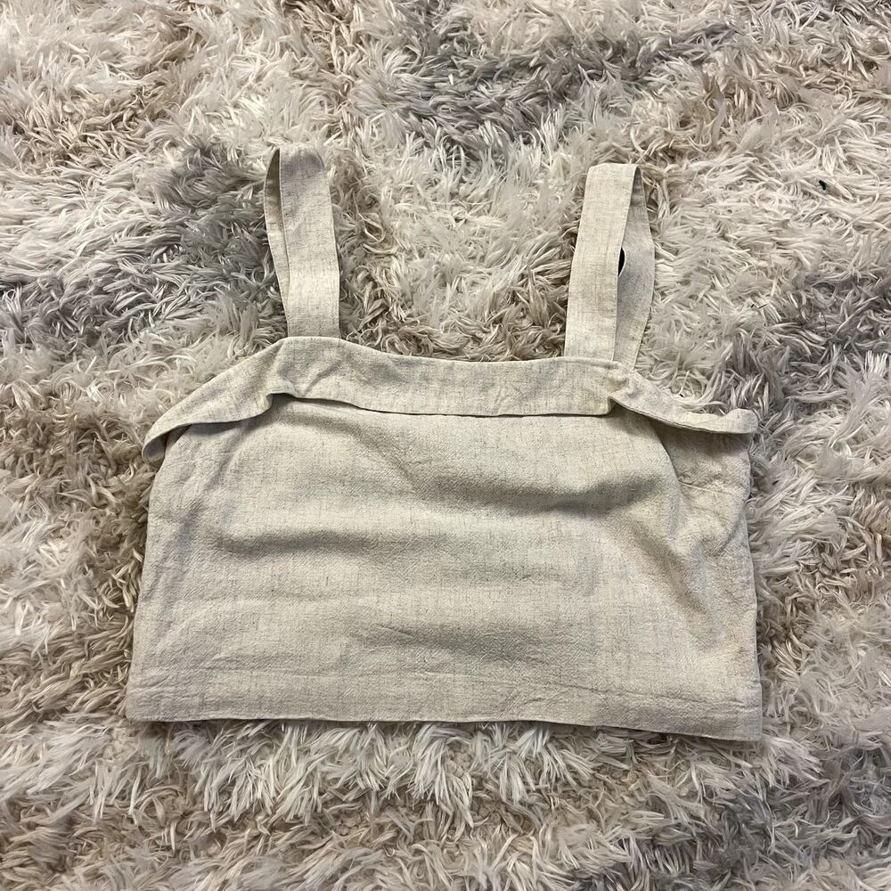 American Eagle Linen Tan Wide Strap Crop Top Size Large